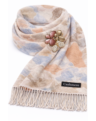 Луксозен шал и брошка пеперуди в бежово-Подаръчен комплект за жена