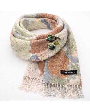 Кашмирен дамски шал и брошка с камъни-Подаръчен комплект за жена