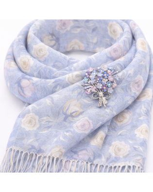 Стилен дамски комплект шал с брошка на цветя