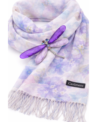 Дамски комплект шал в лилаво и брошка водно конче