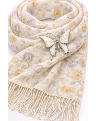 Дамски комплект шал и брошка пеперуда от седеф