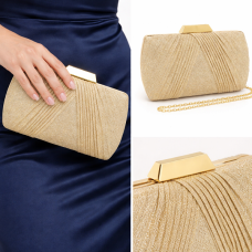 Абитуриентска чанта клъч златиста с брокат и метална закопчалка