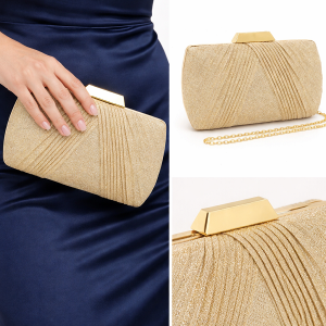 Абитуриентска чанта клъч златиста с брокат и метална закопчалка