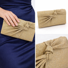 Абитуриентска чанта клъч златиста с брокат и панделка