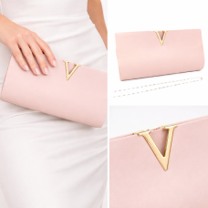 Официална чанта клъч кожна в цвят пудра