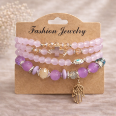 Дамска гривна с лилави мъниста и декоративен кръст