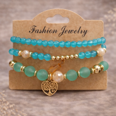 Ежедневна дамска гривна с тюркоазени мъниста и висулка дървото на живота