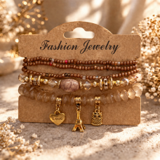 Бохо дамска гривна с кафяви мъниста и висящи висулки