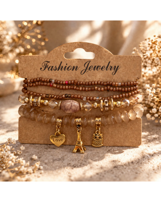 Бохо дамска гривна с кафяви мъниста и висящи висулки Бохо дамска гривна с кафяви мъниста и висящи висулки