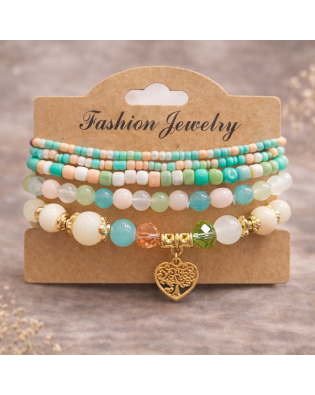 Цветна дамска гривна с пастелни мъниста и висулка сърце Цветна дамска гривна с пастелни мъниста и висулка сърце
