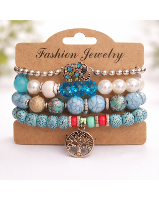 Дамска гривна със сини мъниста ,слонче и дървото на живота Дамска гривна със сини мъниста ,слонче и дървото на живота