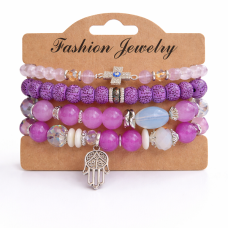 Дамска гривна с лилави мъниста и кръст