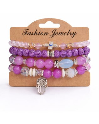 Дамска гривна с лилави мъниста и кръст