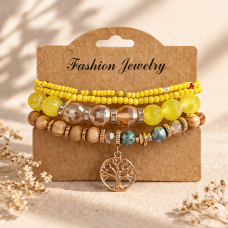 Свежа дамска гривна с жълти мъниста и дърво на живота