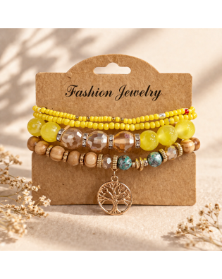 Свежа дамска гривна с жълти мъниста и дърво на живота