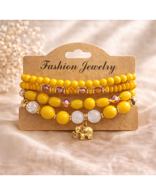 Елегантна дамска гривна с жълти мъниста и висулка слонче