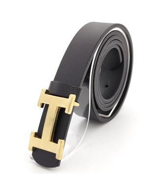 Дамски колан от естествена кожа черен с златиста катарама