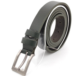 Зелен дамски колан от естествена кожа – тъмно зелен със сребриста квадратна катарама