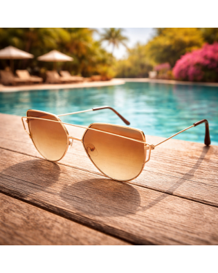 Дамски слънчеви очила авиатор Gold Sunset – златни с цветни стъкла и UV защита Дамски слънчеви очила авиатор Gold Sunset – златни с цветни стъкла и UV защита