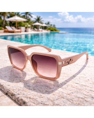 Дамски слънчеви очила квадратни Rose – големи бежово-розови с цветни стъкла и UV защита