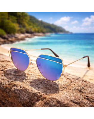 Дамски слънчеви очила авиатор Blue Purple Mirror – златни с цветни стъкла и UV защита Дамски слънчеви очила авиатор Blue Purple Mirror – златни с цветни стъкла и UV защита