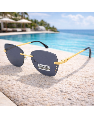 Дамски слънчеви очила без рамка със сиви стъкла и метални дръжки – UV 400 защита