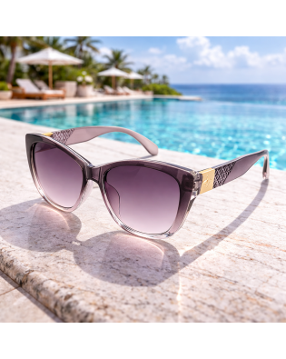 Дамски слънчеви очила котешко око Sunset – големи сиви с цветни стъкла и UV защита