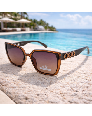 Големи квадратни дамски слънчеви очила в кафяво с UV 400 защита – модел Amber Style