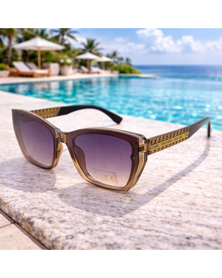 Елегантни дамски слънчеви очила в кафяво с лилави стъкла – UV 400 защита Елегантни дамски слънчеви очила в кафяво с лилави стъкла – UV 400 защита