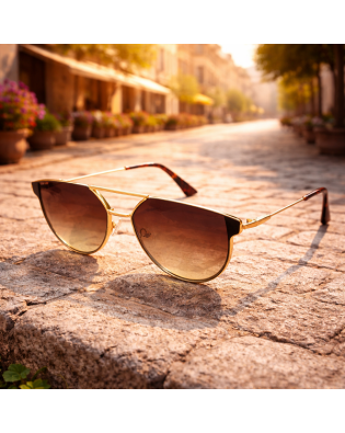 Дамски слънчеви очила авиатор Gold Street – златни с цветни стъкла и UV защита Дамски слънчеви очила авиатор Gold Street – златни с цветни стъкла и UV защита