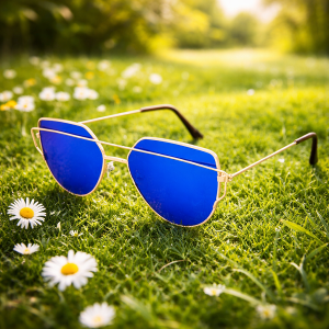 Дамски слънчеви очила авиатор Blue Mirror – златни с сини цветни стъкла и UV защита