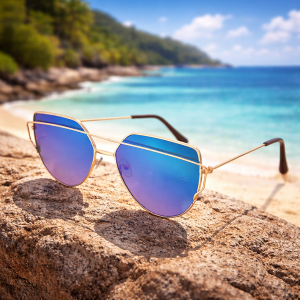 Дамски слънчеви очила авиатор Blue Purple Mirror – златни с цветни стъкла и UV защита
