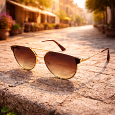 Дамски слънчеви очила авиатор Gold Street – златни с цветни стъкла и UV защита Дамски слънчеви очила авиатор Gold Street – златни с цветни стъкла и UV защита