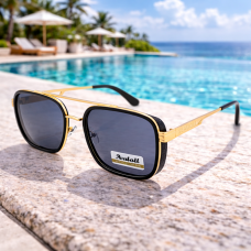 Дамски слънчеви очила геометрични Gold Black – златни с тъмни стъкла и UV защита