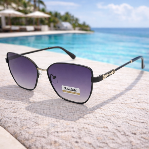 Дамски слънчеви очила геометрични Gold Line – черни метални очила с UV защита