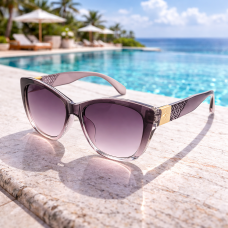 Дамски слънчеви очила котешко око Sunset – големи сиви с цветни стъкла и UV защита