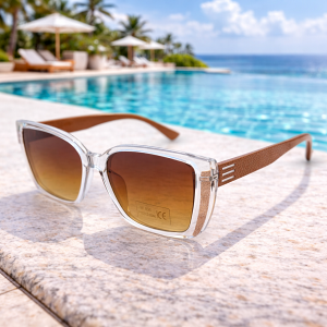 Дамски слънчеви очила квадратни Clear Brown – прозрачни с кафяви цветни стъкла и UV защита