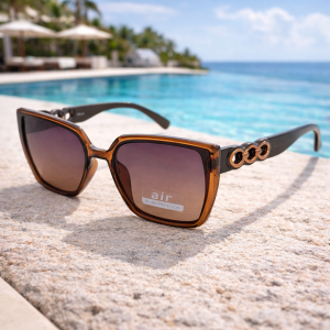 Големи квадратни дамски слънчеви очила в кафяво с UV 400 защита – модел Amber Style