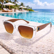 Модерни дамски слънчеви очила с прозрачна рамка и кафяви стъкла – UV 400 защита