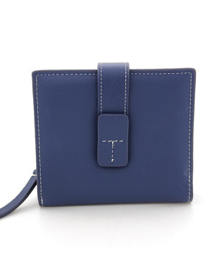 Дамски портфейл от естествена кожа малък с цип тъмносин Дамски портфейл от естествена кожа малък с цип тъмносин