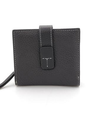 Дамски портфейл от естествена кожа със закопчаване и цип в черно Дамски портфейл от естествена кожа със закопчаване и цип в черно