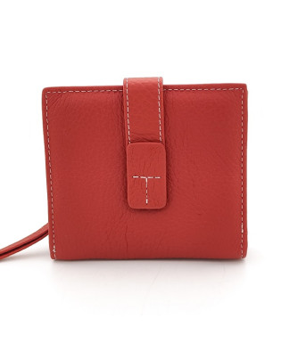 Дамско портмоне червено малко със закопчаване и цип Дамско портмоне червено малко със закопчаване и цип