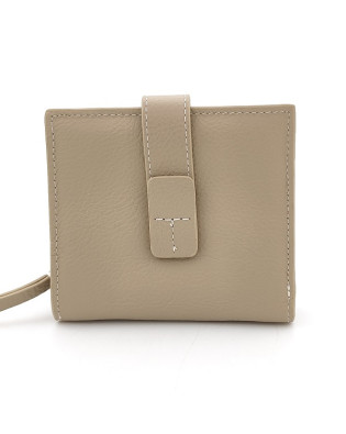 Дамско портмоне бежово малко със закопчаване и цип Дамско портмоне бежово малко със закопчаване и цип