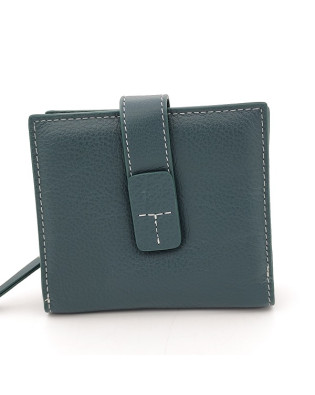 Малко портмоне тъмно зелено от естествена кожа с закопчаване и цип Малко портмоне тъмно зелено от естествена кожа с закопчаване и цип