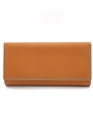 Дамско портмоне от естествена кожа в кафяви и цветно отвътре