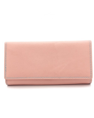 Дамско портмоне от естествена кожа с много отделения за карти цвят пудра