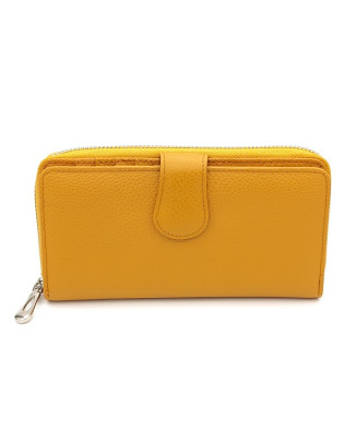 Дамско портмоне от естествена кожа със закопчаване горчица
