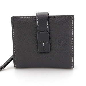 Дамски портфейл от естествена кожа със закопчаване и цип в черно Дамски портфейл от естествена кожа със закопчаване и цип в черно
