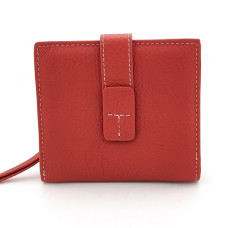 Дамско портмоне червено малко от естествена кожа със закопчаване и цип Дамско портмоне червено малко от естествена кожа със закопчаване и цип