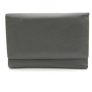 Дамско портмоне естествена кожа с много отделения за карти тъмно зелено 